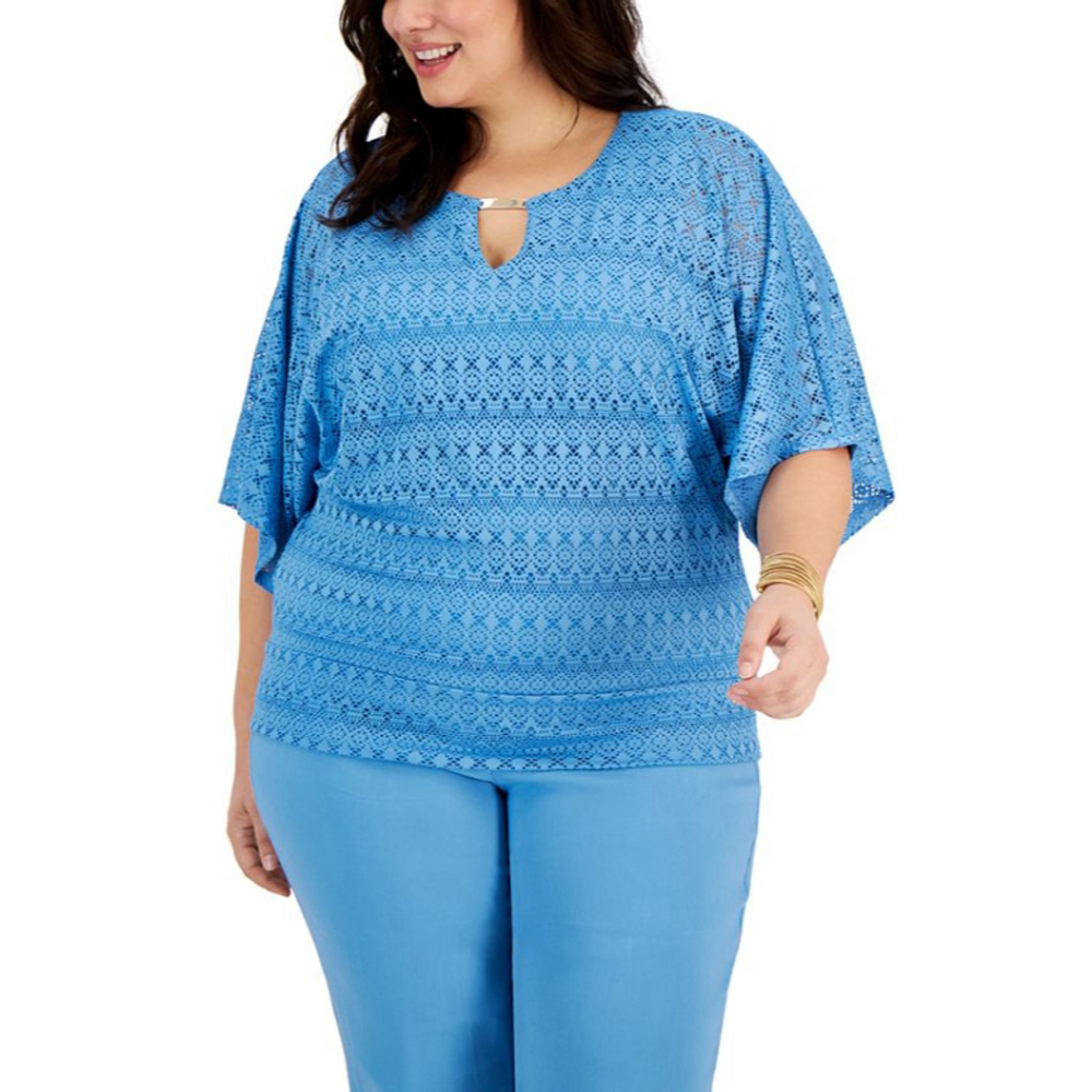 JM Collection Plus Size 3X Light Blue Poncho Top NWT